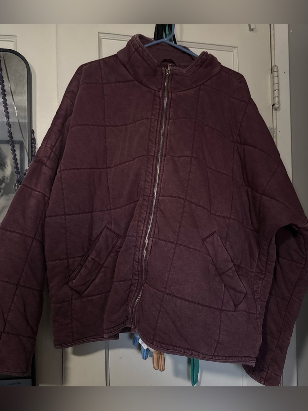 Forever21 Quilted Jacket XL Zip Up Wine Maroon Oversized